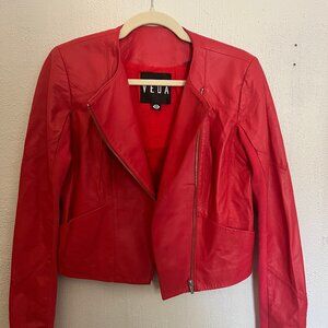 VEDA Lamb Leather Moto Jacket | Red | Women's Small